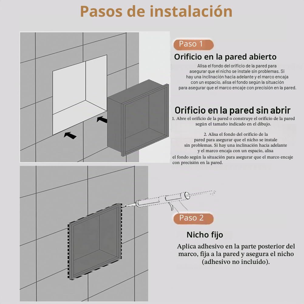 Nicho de Ducha de Pared de Acero Inoxidable con luz LED incorporada, Estante de Almacenamiento Individual, Hueco para Mejorar el hogar, Dorado (92 x 32 x 12,5 cm)