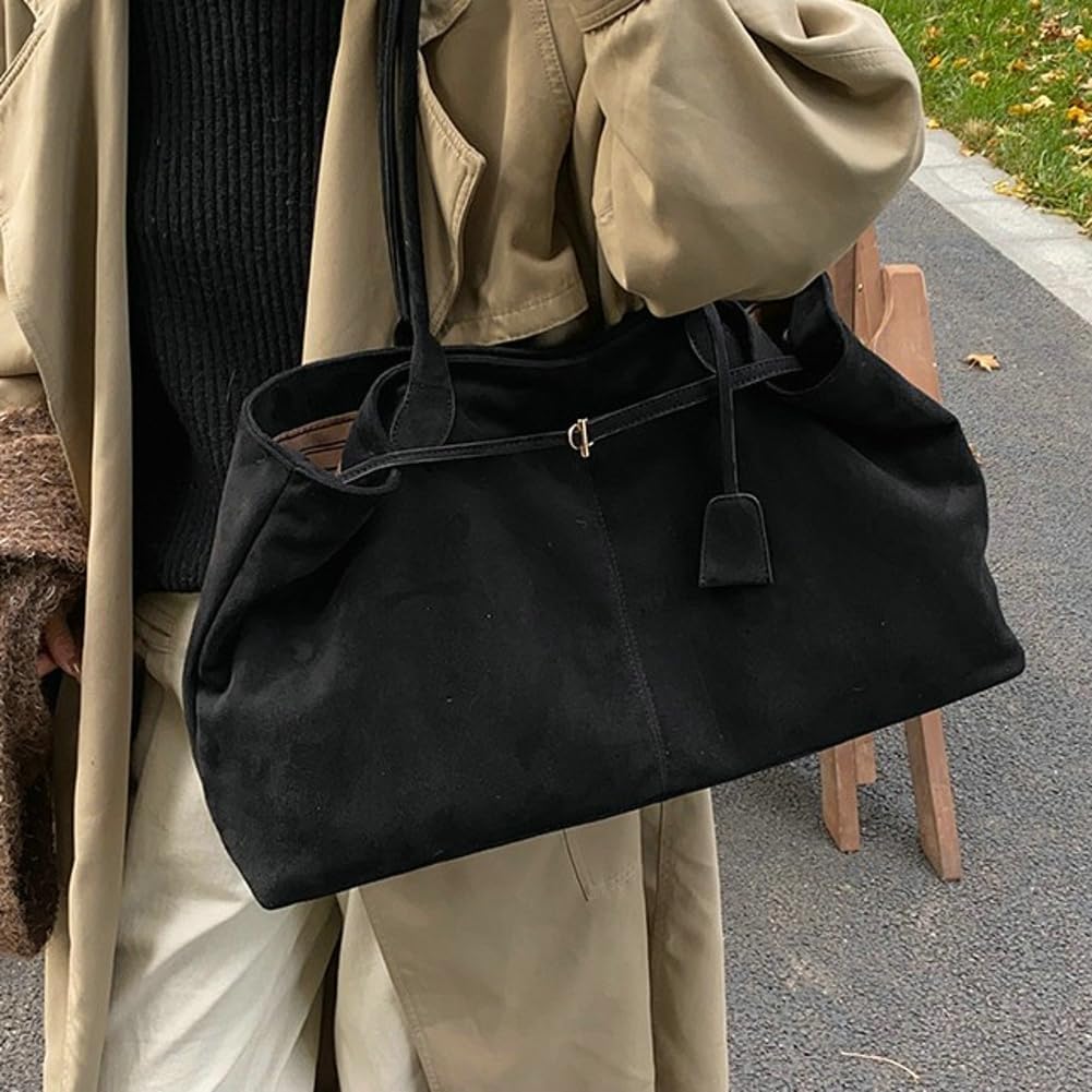 Oversized Suede Tote Handbag Elegant Top Handle Purse Fall Winter Satchel Purses for Women Office College Slouchy Hobo Bag - Image 5