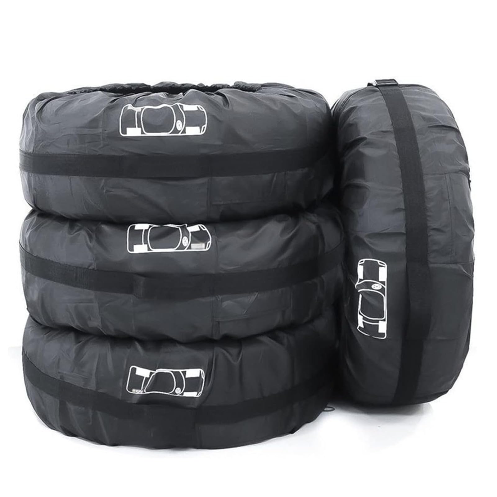 Coperture per pneumatici, set da 4, Copriruota universale, 1 Set di 4 Borse per Pneumatici, Set di 4 copripneumatici neri Premium, Impermeabile (Nero,L:19-23")