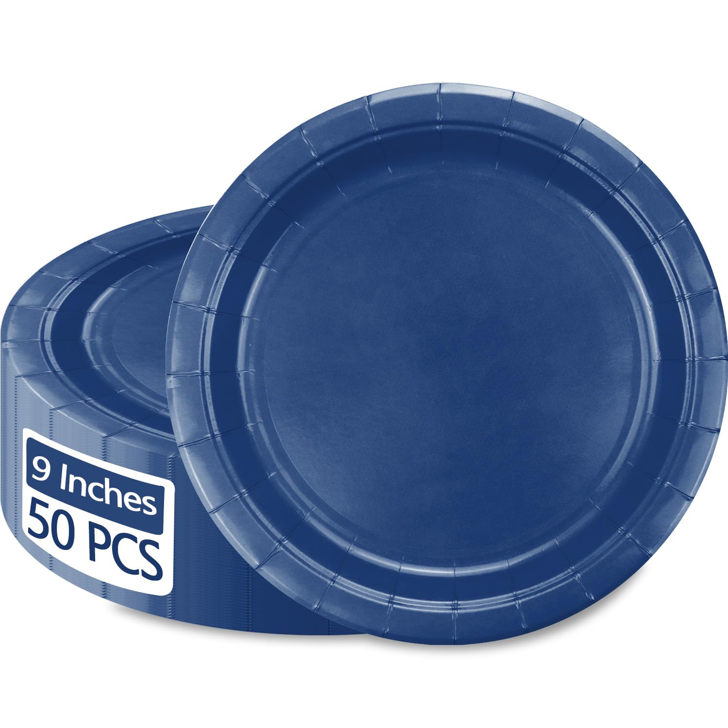 PTECDROTS 50Pcs Navy Blue Paper Plates - 9” Blue Round Dinner Plates for Valentines,Tea Party, Baby Shower, Birthday, Wedding, Graduation Party Decorations
