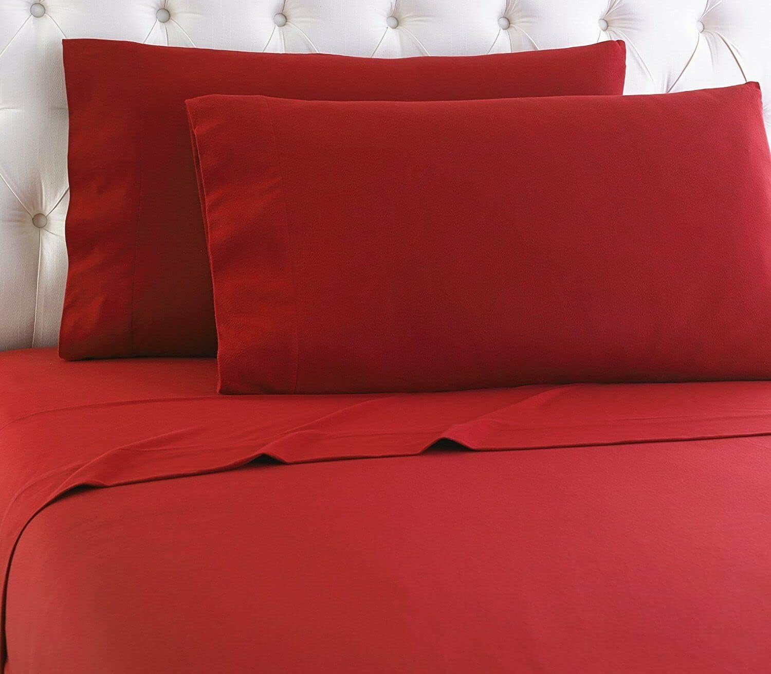 Empire Home Flannel Sheet Set - 100% Cotton - Fitted + Flat + Pillow Cases Deep Pocket (Full, Red)