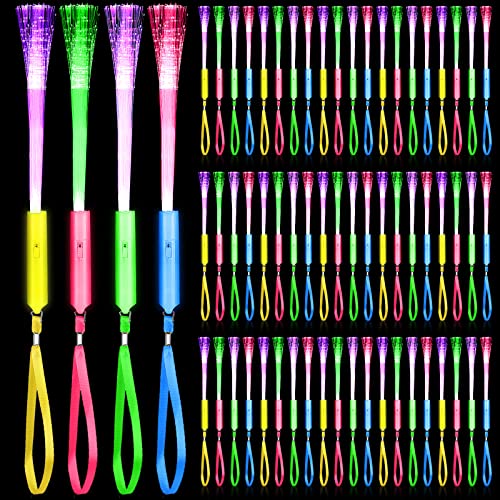 Junkin 200 Pcs Fiber Optic Wands Glow LED Light up Wand Bulk Flashing Sticks with Included Batteries for Party Favors Wedding Birthday Carnival