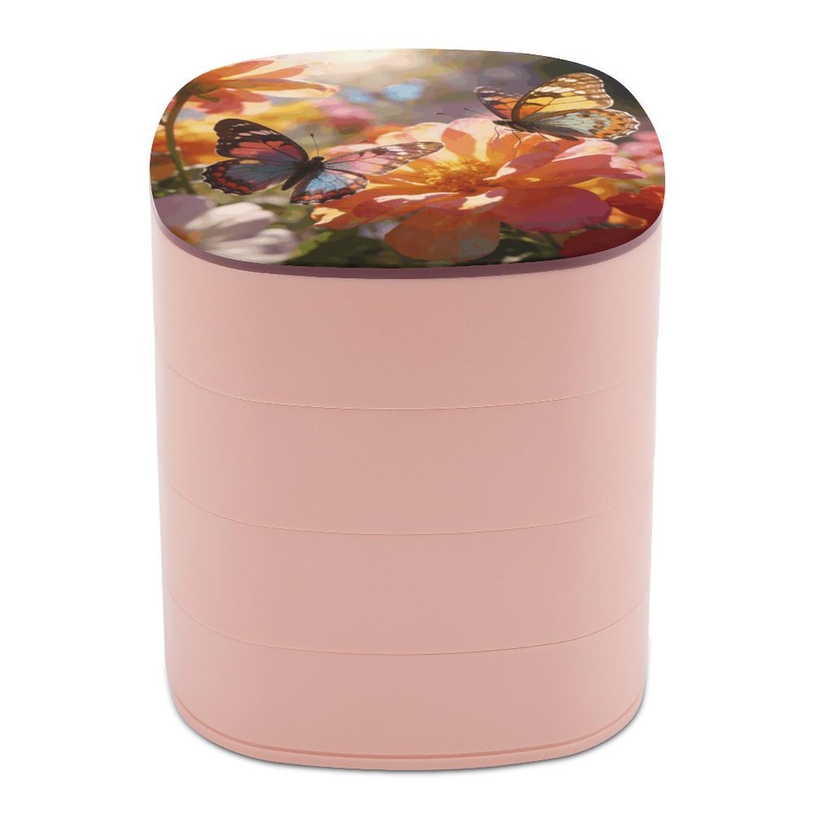 LZQPOEAS Butterflies And Flowers Jewelry Box Women Jewelry Organizer Travel Jewelry Case Cute Necklace Ring Storage Organizer 4-Layer Rotating Jewelry Tray Case with Mirror for Bracelets