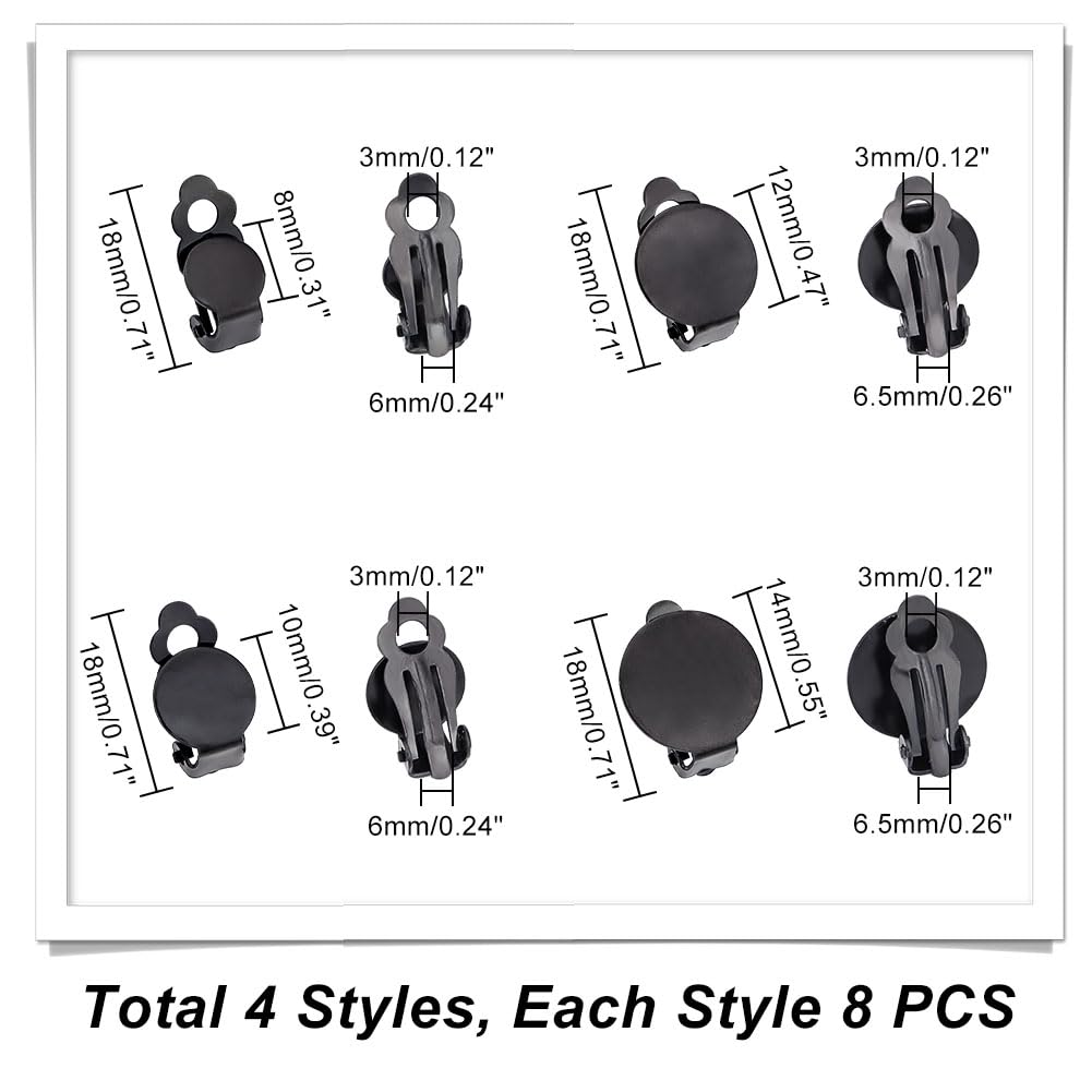 UNICRAFTALE 32 Pieces 4 Styles Stainless Steel Clip On Earring Accessory Sets Metal Flat Round Empty Clip On Earring Black Hypoallergenic Clip On Earring Converter Earring Pads for DIY Earring Making - Image 4