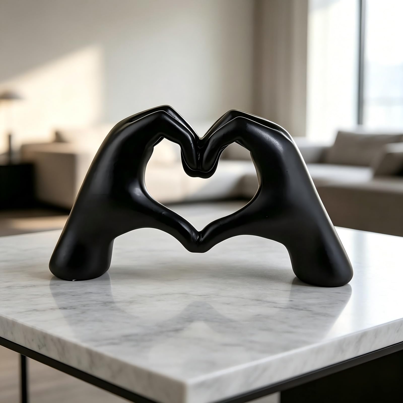 Tivleed Home Decoration, Black Resin Hands Sculpture Heart Shape Ornament for Living Room, Bedroom, Table Decor, Modern Gift for Her Him