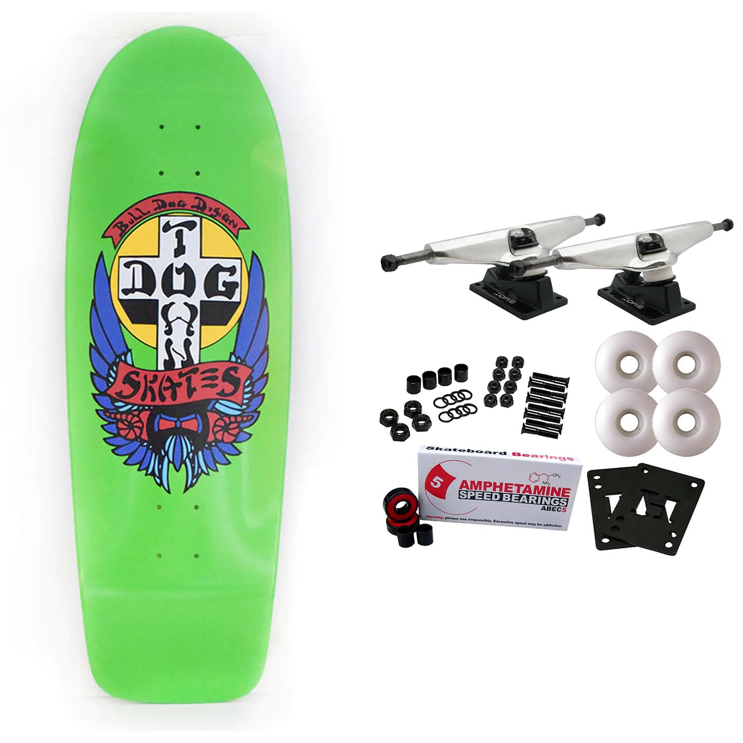 Old School Skateboard Complete Bull Dog 70's Rider Lime 10" x 30.57"