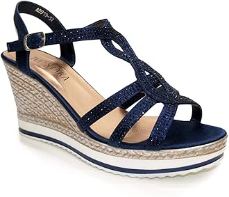 IVACHYWomens Wedge Ladies Crystal Sparkling Sandal Shine Espadrille Platform Shoes Size UK