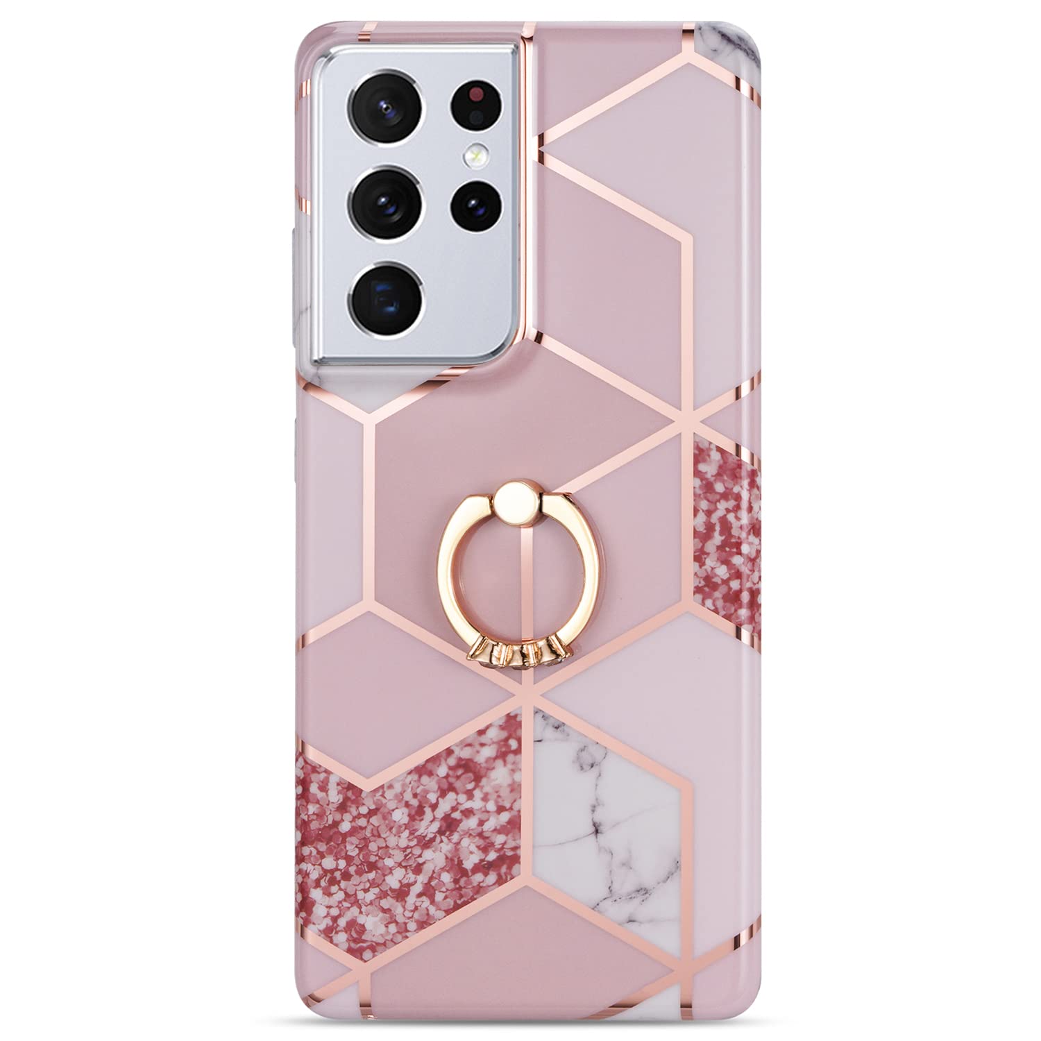 Manleno Compatible with iPhone 13 Pro Max Case Marble with Stand Ring Holder Kickstand Glitter Sparkle Design Women Girls Slim Protective Phone Case Soft Cover for iPhone 13 Pro Max 6.7" (Rose Gold)