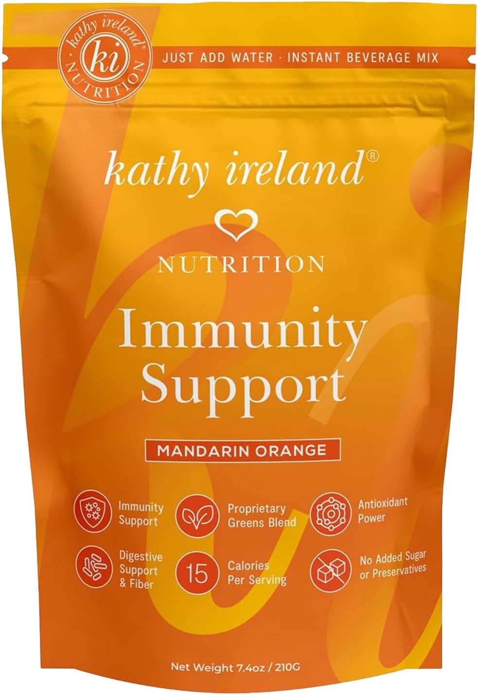 Kathy Ireland Powder, Wellness Booster with Vitamin C, D, Zinc & Elderberry, Instant Drink Mix, Mandarine Orange, 7.4 oz