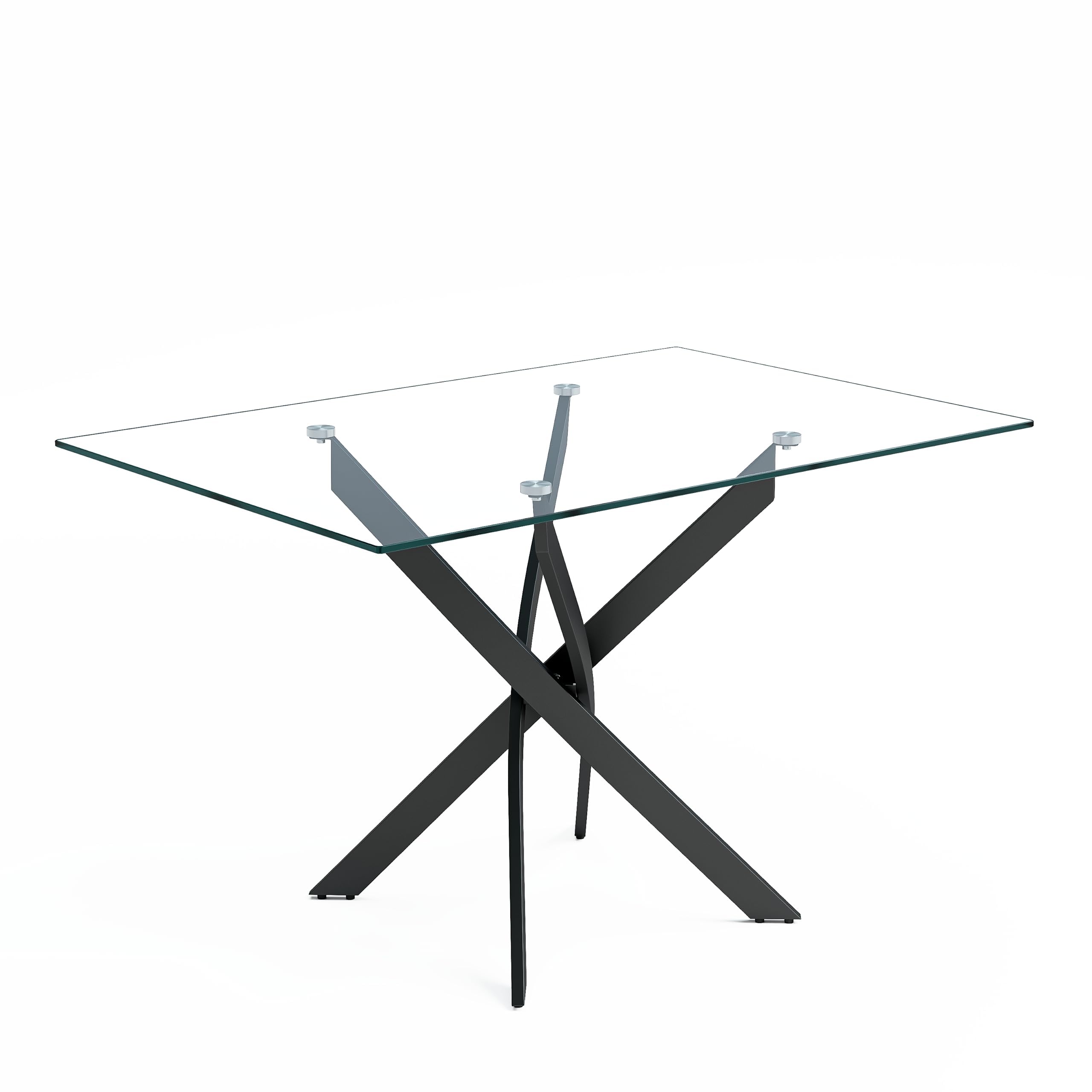 Amazon.com - NIERN Tempered Glass Dining Table with Black Metal Legs ...