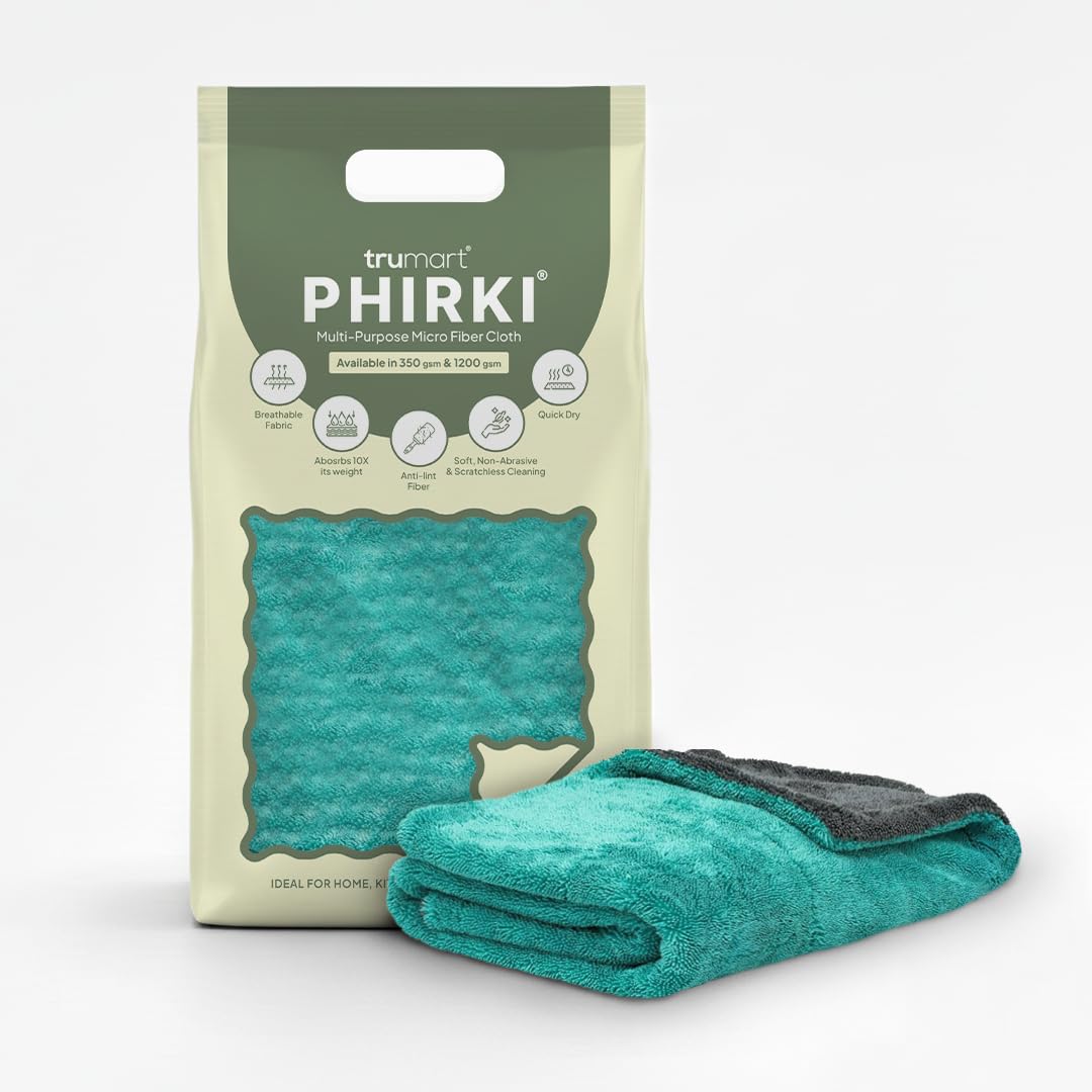 Phirki Microfiber Cloth for Car – 1200 GSM, 40x40 cm, 1 Pc Aqua Blue & Grey Twisted Loop Super Absorbent Towel, Edgeless Plush Pile, Lint-Free Cloth for Drying & Detailing (40 * 40 cms)-image-39