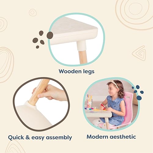 Miniatura 6 de B spaces Juego de mesa y silla para niños 1 mesa de manualidades y 2 sillas para niños patas de madera natural muebles para niños rosa y marfil 3
