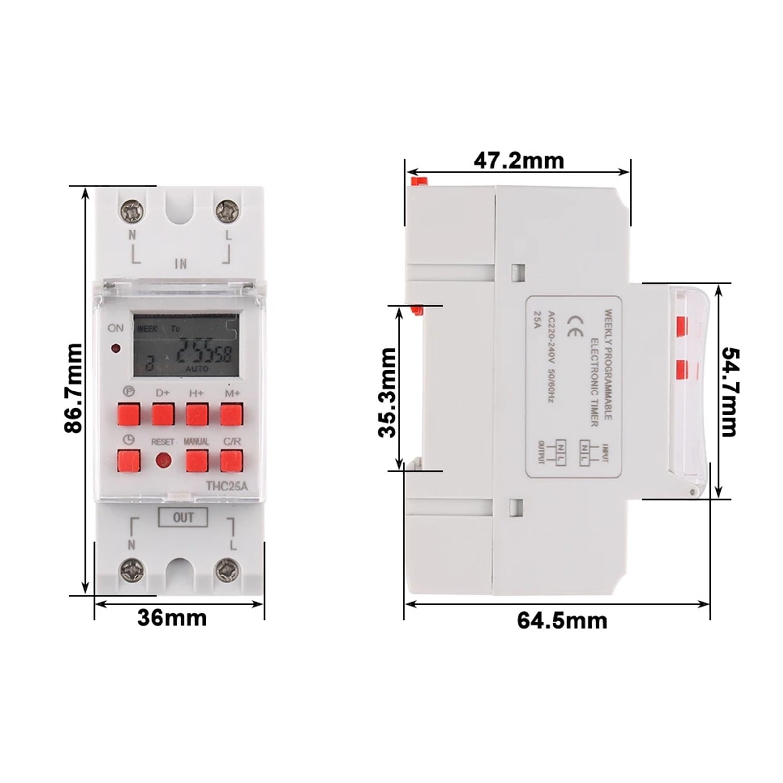 Temporizador Digital programable THC25A for riel DIN, 220 V, 230 V, 30 A, 12 V CA, Timbre de Llamada, 1 Unidad(R5K,12 V)