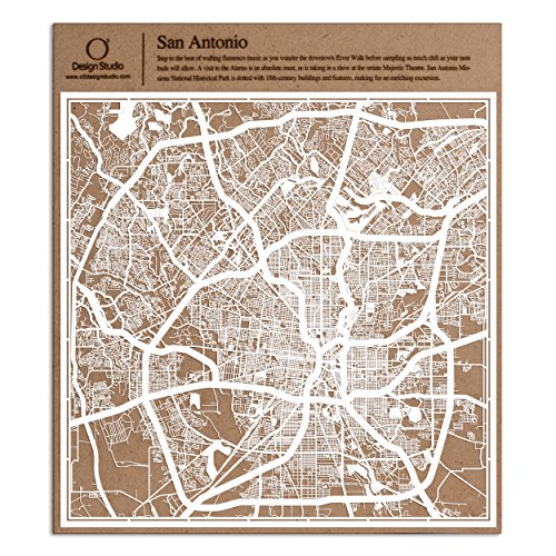 サンアントニオ切り絵地図、白、30x30センチ、オリジナルデザインペーパーアート、アイデアギフト