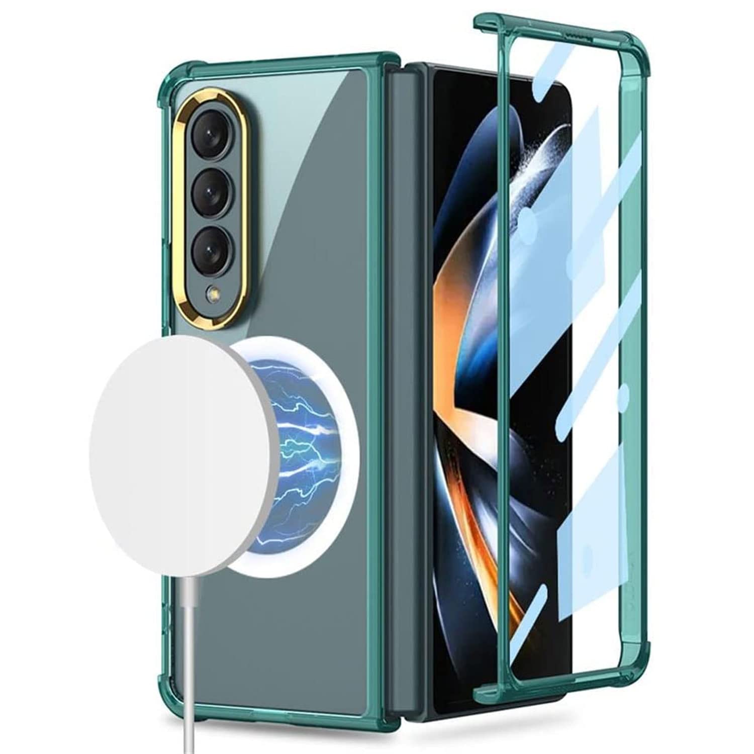 TERRIFI Magnetic Case for Galaxy Z Fold 4 Compatible with Magsafe, Slim Transparent Z Fold 4 Phone Case Support Wireless Charger, Shockproof Hard PC Protective Cover for Galaxy Z Fold 4 5G 2022