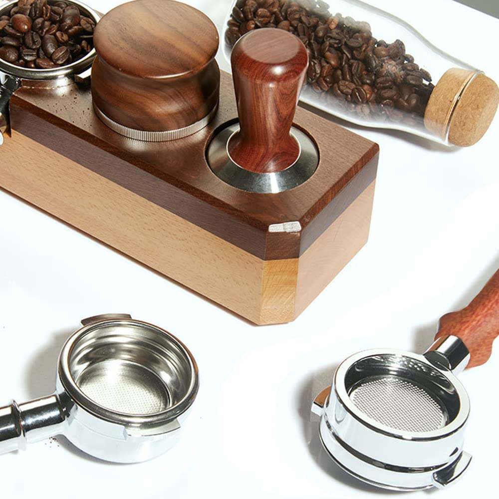 Juego de portafiltro sin fondo de 58 mm, soporte reutilizable para filtro de café, máquina portafiltro de palisandro compatible con cafeteras E61, expobar, Rancilio Silva, con cesta de filtro de taza