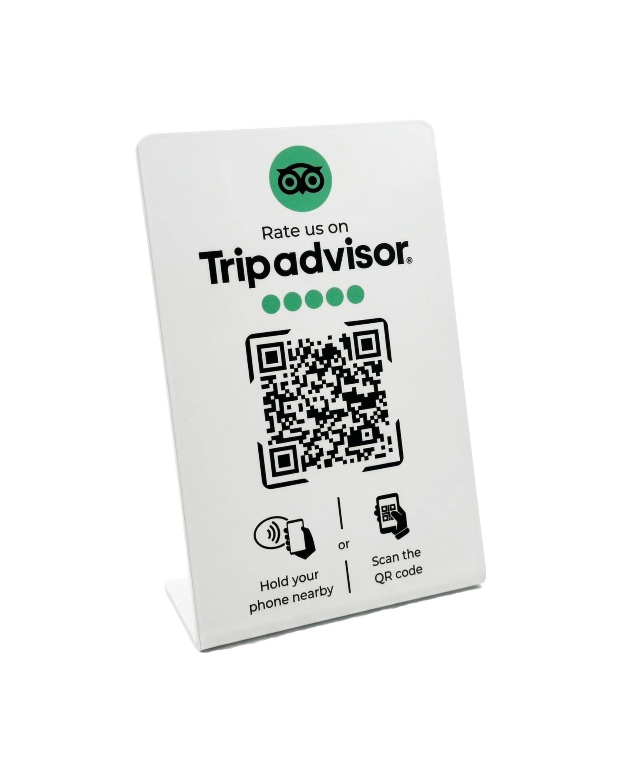 Supporto per recensioni Tripadvisor con codice QR e NFC (16,5 x 10,5 cm) - Inglese