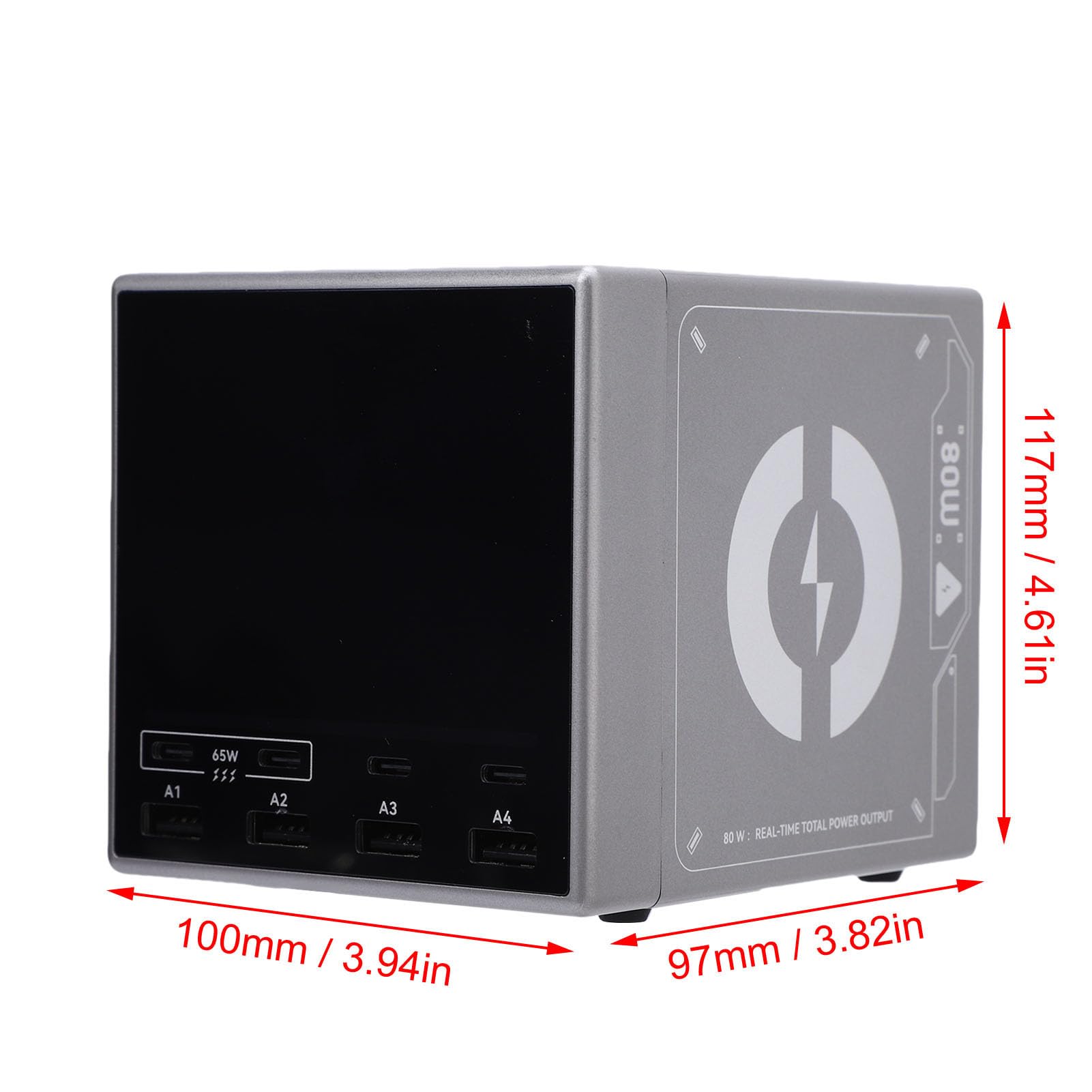 Estación de Carga USB de 80 W, Cargador Rápido USB C PD de 4 Puertos con Pantalla Digital para Teléfono con Tableta Portátil, Soporte PD3.1 QC4+ PPS 45 W Carga Rápida 2.0 (Enchufe de la UE)