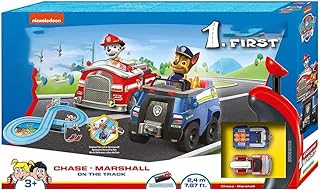 BONAFIDE Chase & Marshall Track Patrol- Slot Car Race Track- Battery-powered Beginner Racing Set For Kids Ages 3 Years And Up- Includes 2 Cars- Slot Car Race Track Sets For Aged 3 Years And Up