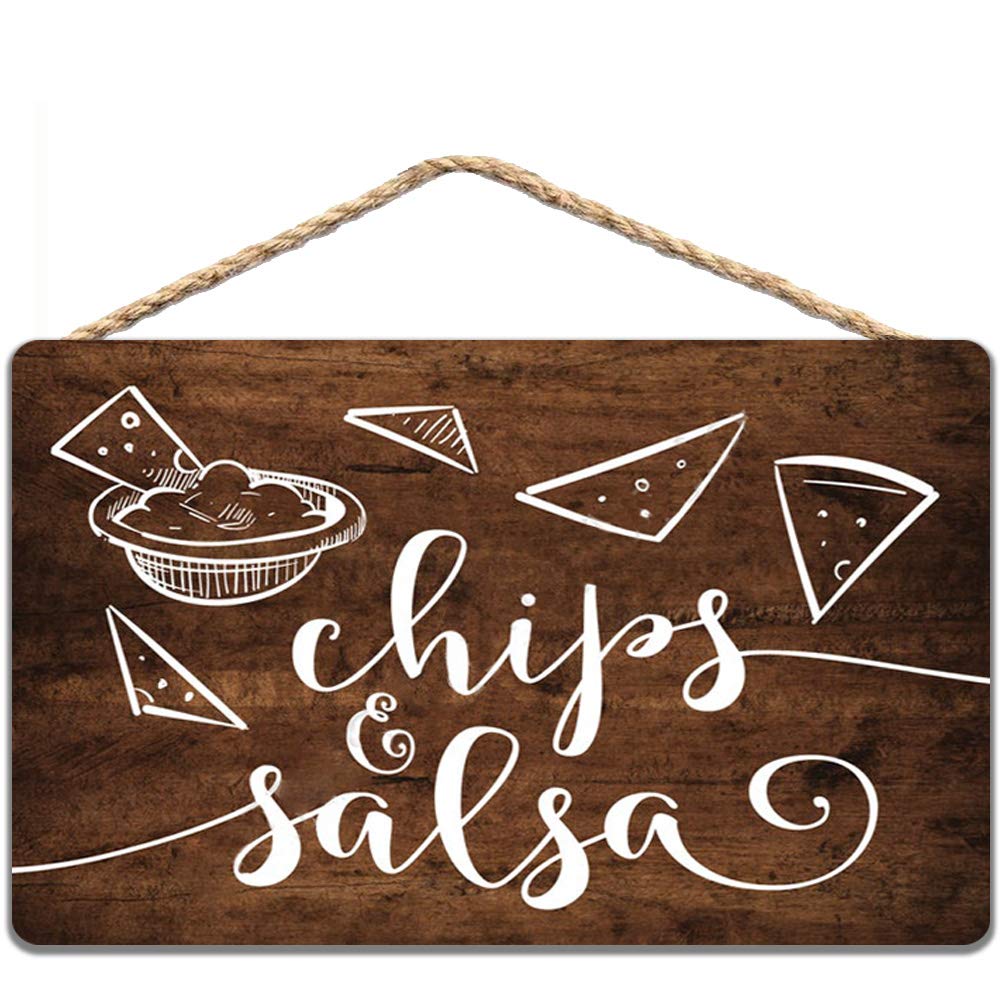 Yelenacca Chips & Salsa Sign, Salsa and Chips Nacho Bar Sign, Printable Rustic Retro Metal Tin Sign 8X12 inches