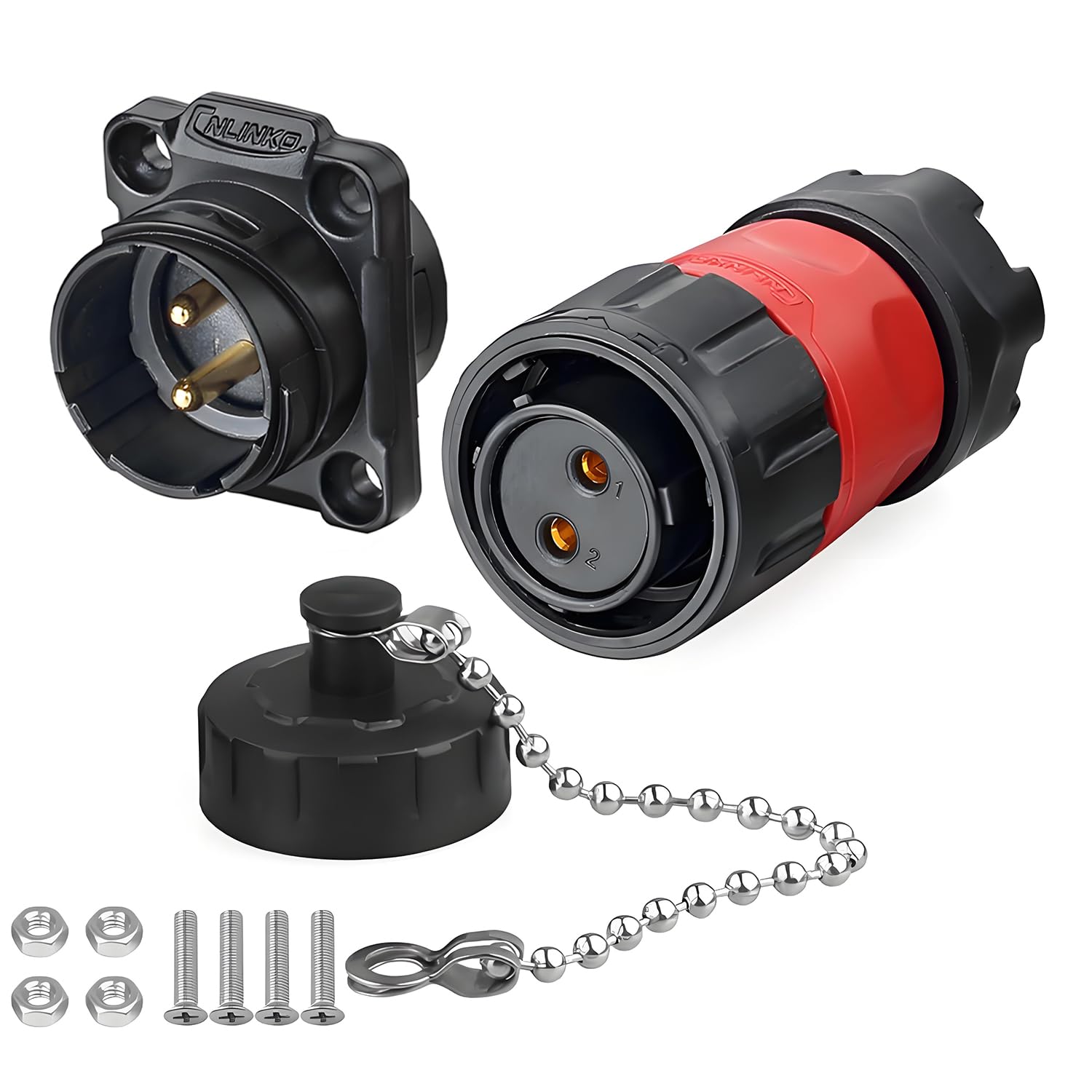 CNLINKO YM-20 2 Polig Reverse Mount Wasserdichter Steckverbinder Industrieller IP68 Rundsteckverbinder Luftfahrtstecker PBT-Gehäusestecker Aviation-Anschluss M20 Flanschdose