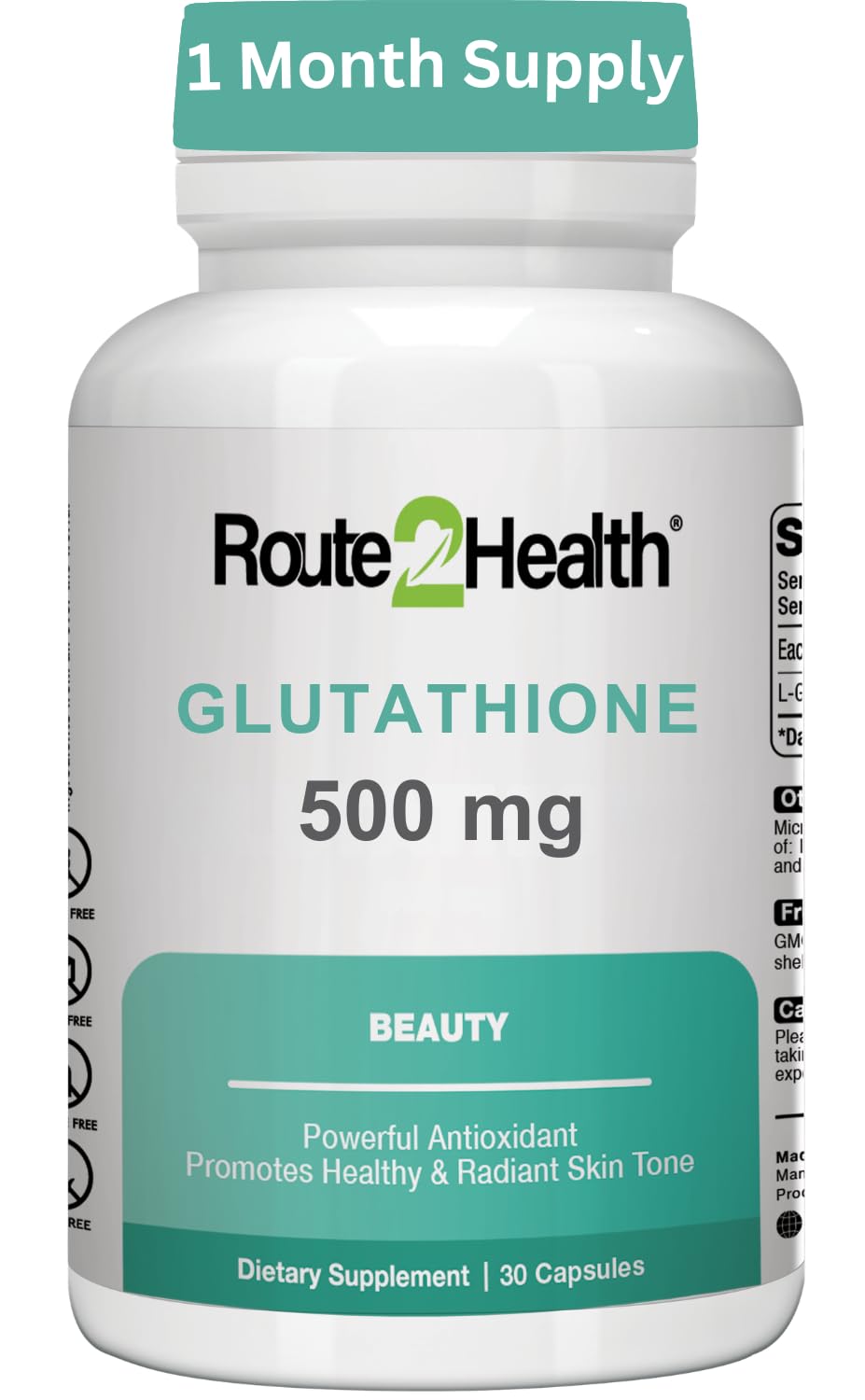 Glutathione – 30 Capsules, Antioxidant Support for Skin Brightening – Contains 500 mg Glutathione for Skin Glow, & Immune Function.