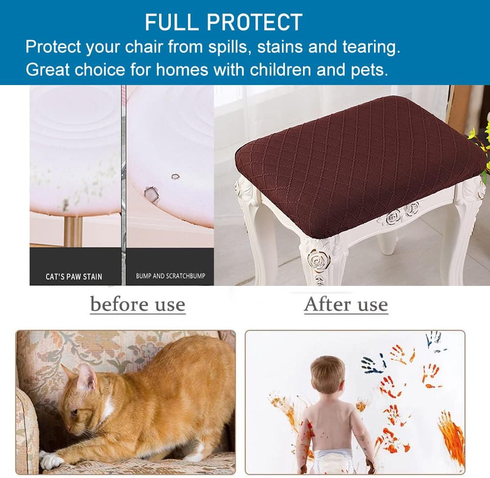 ANWUCHEN Stool Covers Rectangle,4 Pack Stretch Rectangle Bar Stool Covers Elastic Vanity Stool Cover Jacquard Chair Seat Slipcover Counter Stool Covers Saddle Seat Cover for Wooden Metal Bench(Coffee)