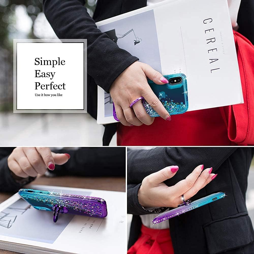 Silverback for iPhone X Case, iPhone Xs Case, Moving Liquid Holographic Sparkle Glitter Case with Kickstand, Bling Diamond Bumper Ring Stand Protective iPhone X/XS Case for Girls Women -Purple