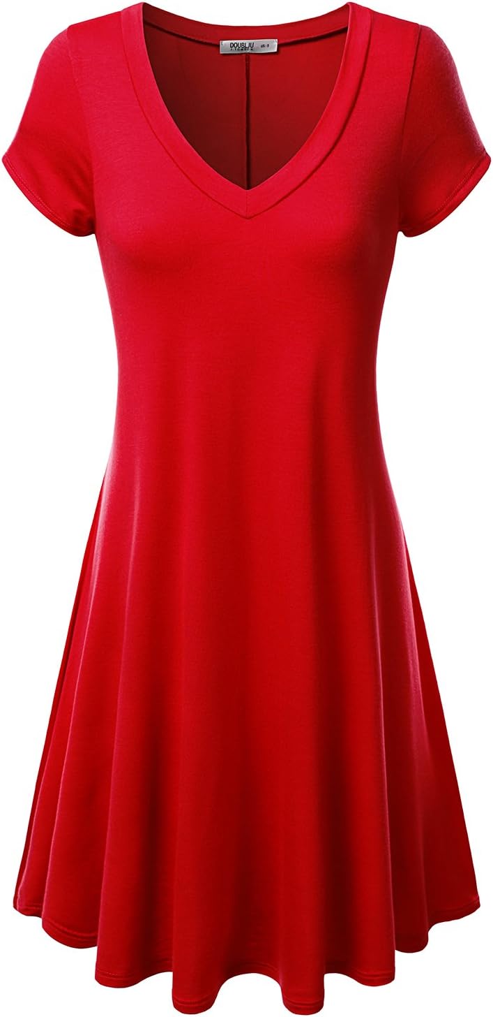 J.TOMSON Womens Short Sleeve V-neck Flared Dress RED L