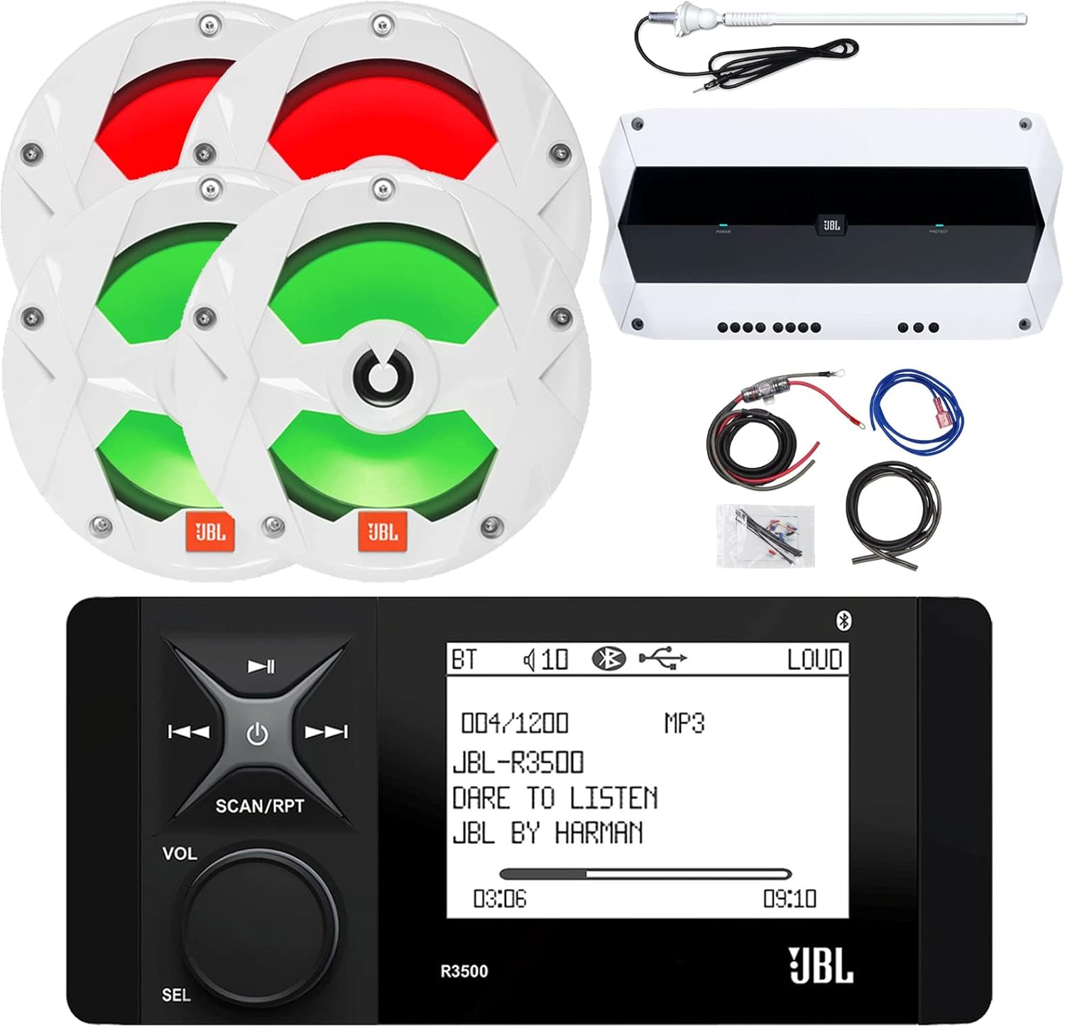 Marine WeatherResistant AM/FM Bluetooth Digital Media Receiver Bundle with 4x 6.5
