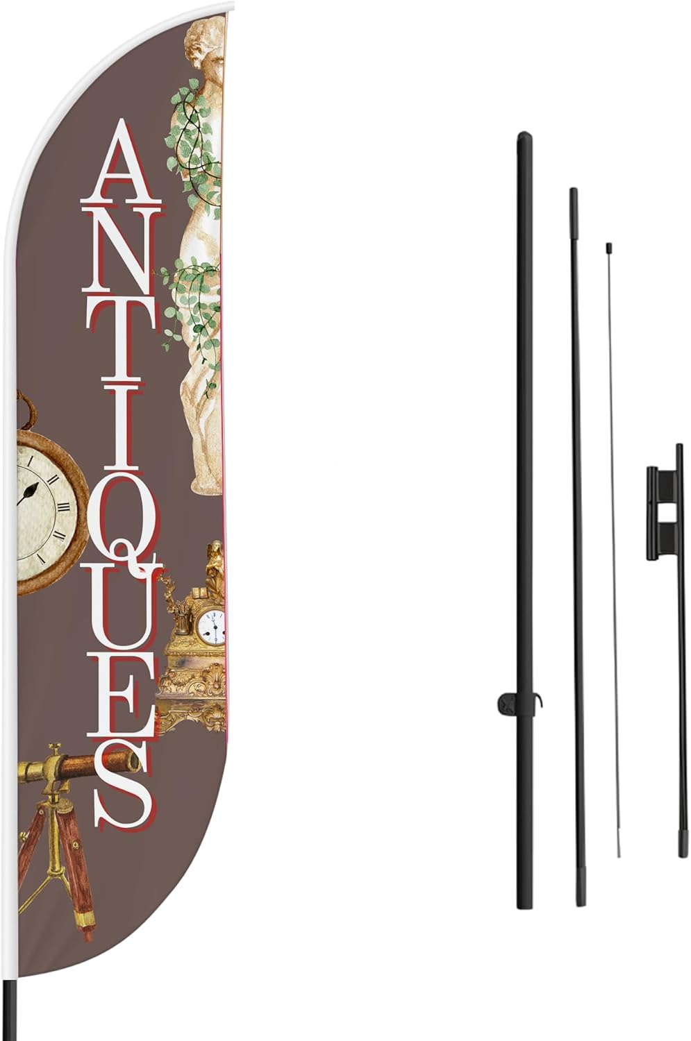 Antiques Sign Feather Flag Pole Mount for Outdoor by Mavis Printing-15 FEET Long Polyester Outdoor Banner Flag Easy Hang | HD Print Swooper Flag Pole Kit to Advertise Antiques Business