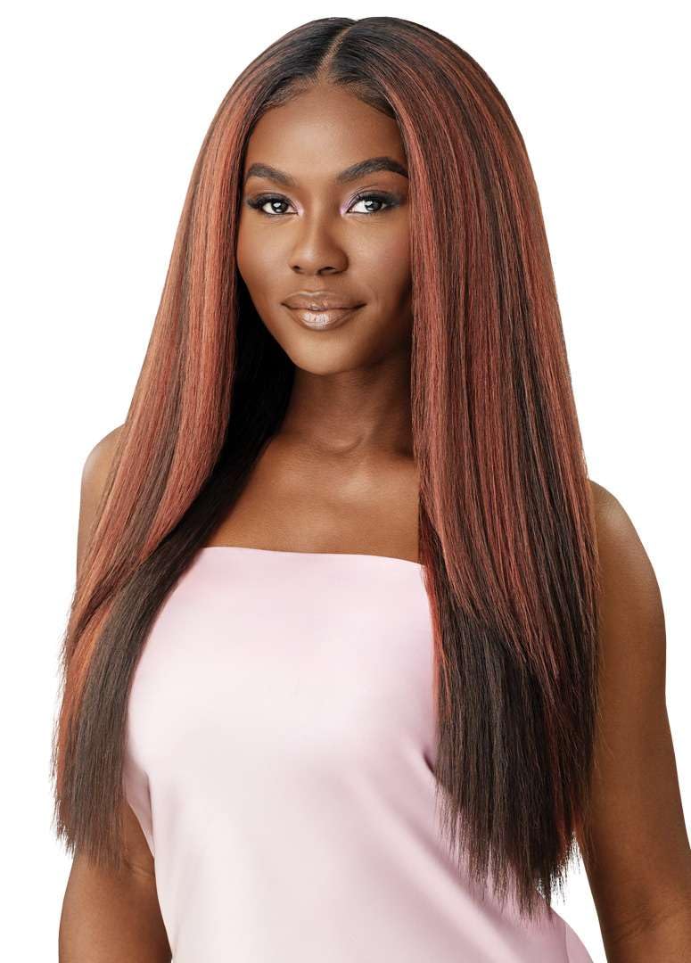 Outre Airtied 100% Fully Hand-Tied Wig - Human Hair Blend - Perm Yaki 26" (OFF BLACK 1B)