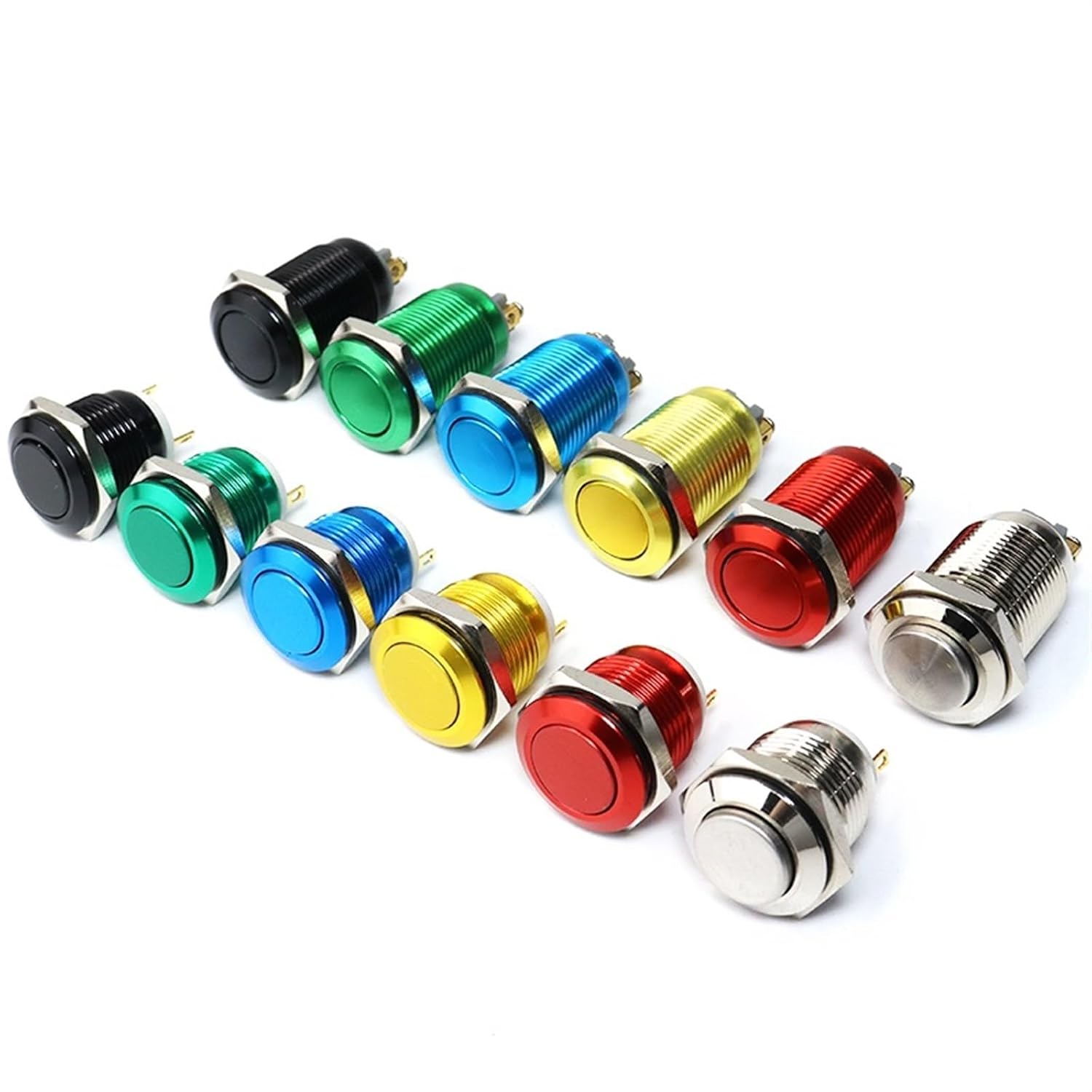 16mm Push Button Switch with Fixation Latching Self-Locked Metal Electric Buttons Oxidation 1Pcs(Blue,16mm-Pin Feet,High Round-Latching)