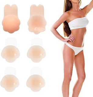 Hocklliy Silicone Nipple Covers with LiftNipple Covers Invisible,3 Pairs Skin-Friendly,Reusable Stick on Bra Cups for Women Backless Dress