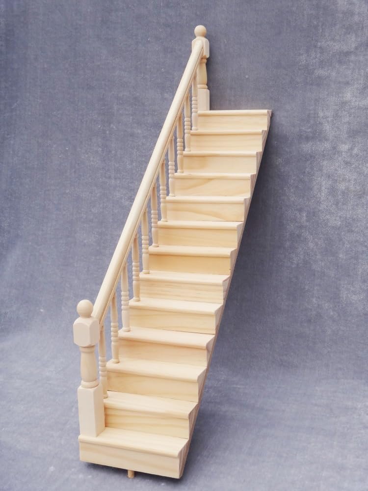 1/12 Scale DIY Dollhouse Miniature Staircase Furniture Straight Stairway with Right (or Left) Handrail (Left Handrail)
