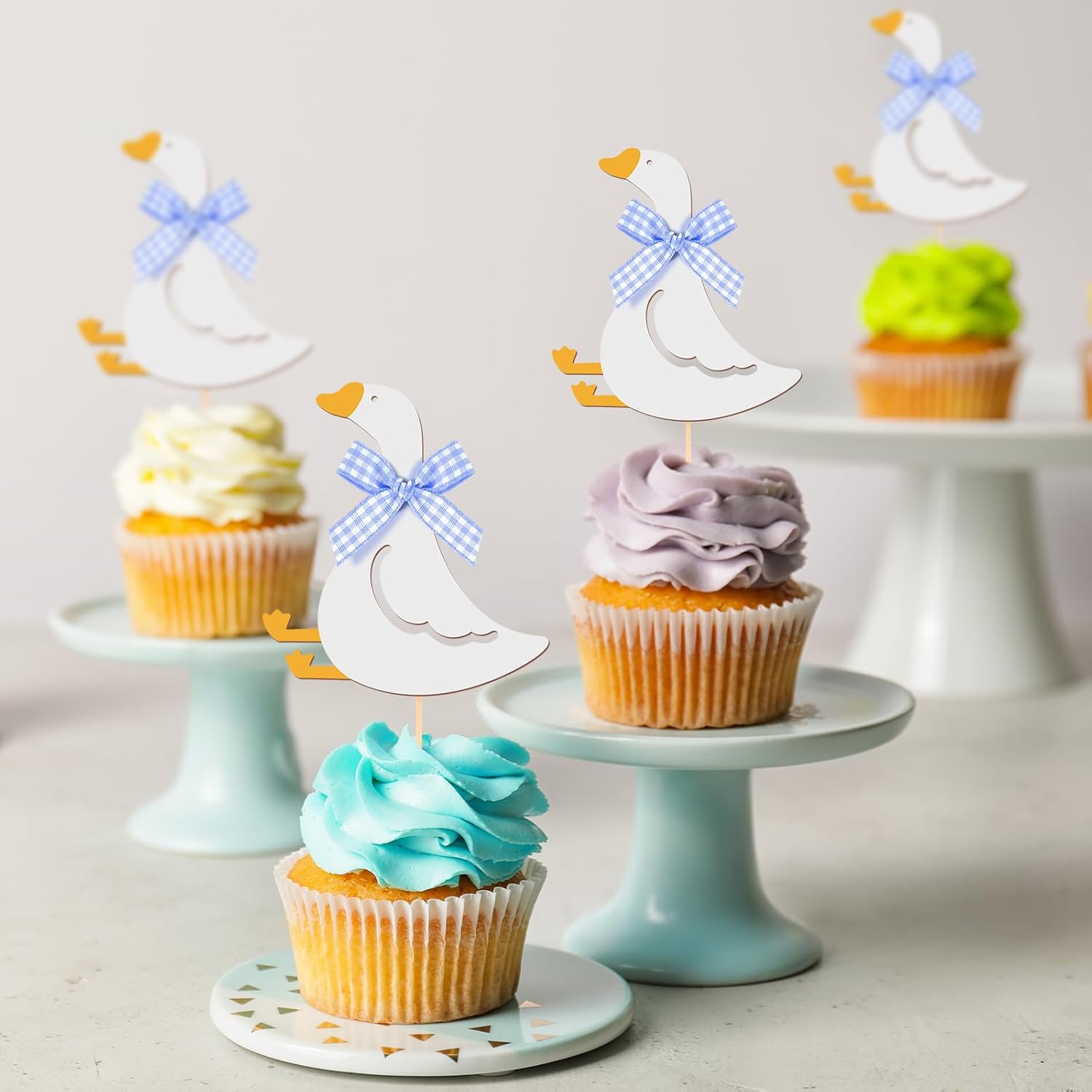 Honeydak 36 Pcs Silly Goose Cupcake Topper Silly Goose Baby Shower Decorations for Cake Decorations Birthday Party Supplies(Blue)