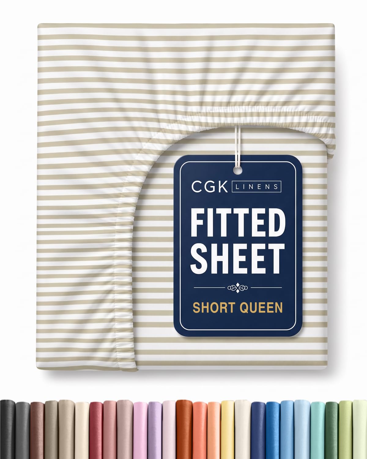 Short Queen RV Fitted Sheet - Single Fitted Sheet Only - Beige Stripes