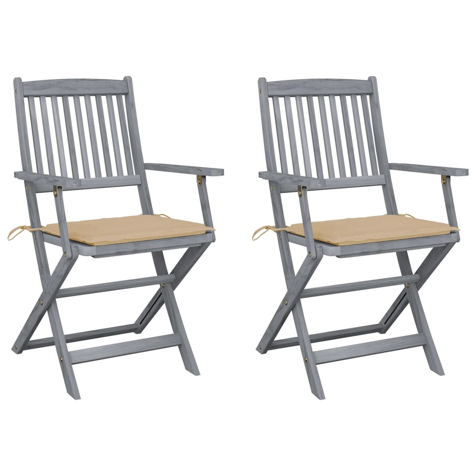 Chaises pliables d'extérieur en acacia pour balcons étroits avec coussins confort