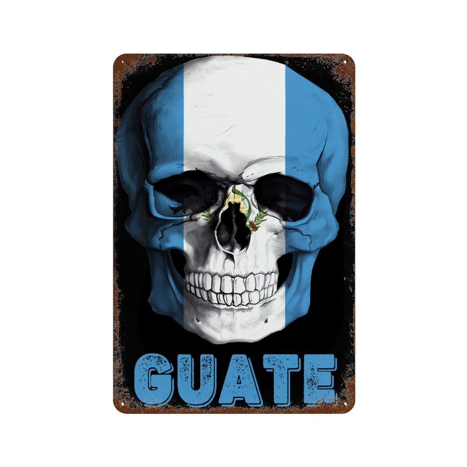 KWQDOZF Skull Guatemala Flag Theme Metal Tin Sign,Vintage Iron Hanging Plate Vertical with Rust Poster Wall Decor 8x12inch