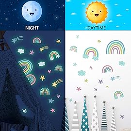Quanhaigou Rainbow Clouds Stars Glow in The Dark Wall Stickers DIY Home Decor for Kid Boys Girl Bedroom Bathroom Decorations