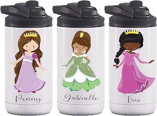 AVITO Personalized Princess Tumbler | 12 oz Insulated Stainless Steel Water Bottle for Kids | Custom Princess Gift | Cute Kids Cup with Straw | Reusable Travel Mug