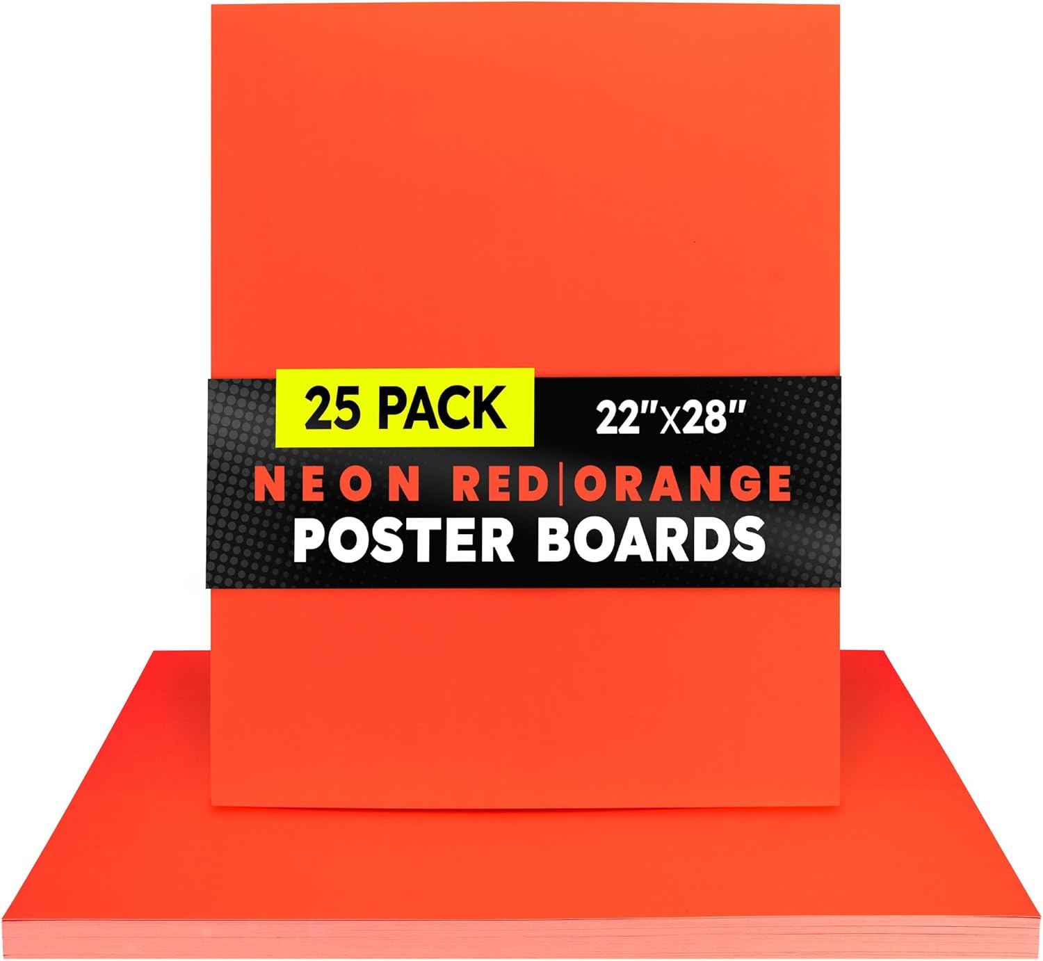 Hygloss Medium Poster Board 22x28 - 25 Neon Red-Orange Single Color Bulk Pack - 10 Pt. Thickness Colored Poster Board Paper for Projects, Signs, Displays - Posterboard Multipack 22" x 28"