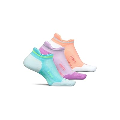 Feetures Elite Ultra Light No Show Tab 3 Pair Pack No Show Socks Shoes Aqua Surf/Orchid Sunset/Vibrant Reef, Nylon/Spandex