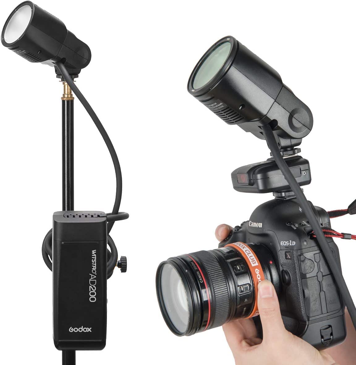 Godox EC200 200 W Verlängerungs-Blitzkopf mit 2 m Kabel, tragbare Off-Kamera-Lampe für Godox AD200 AD200Pro und Flashpoint eVOLV 200 Pocket Flash