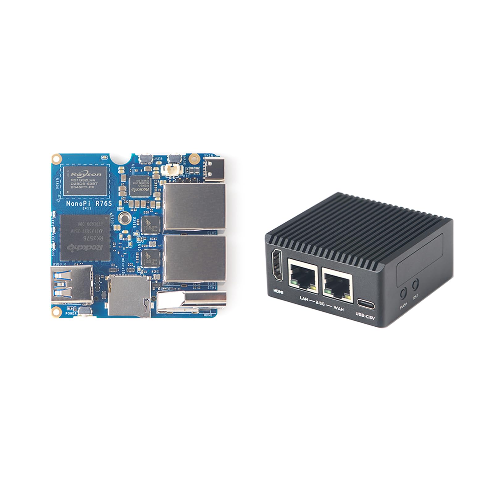 NanoPi R76S Mini Router Repeater FriendlyWrt, LPDDR5 16 GB RAM 32 GB eMMC 6TOPS NPU RK3576 SoC z modelem Al, podwójny port Ethernet 2.5G do IoT NAS Smart Gateway (zestaw standardowy, brak modułów WiFi