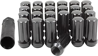 Wheel Accessories Parts 24 Pcs 14mm 2.0 14x2.0 Thread Truck 1.90" Long Spline Lug Nuts Black Truck 7 Spline Fits 2003-14 Ford Expedition Lincoln Navigator 2004-14 F150