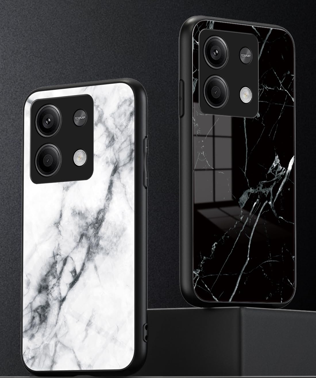 IMEIKONST Custodia Per Xiaomi Mi 13 Pro: Cover In Marmo Con Vetro Temperato E Bordo Morbido TPU (Nero Argento)