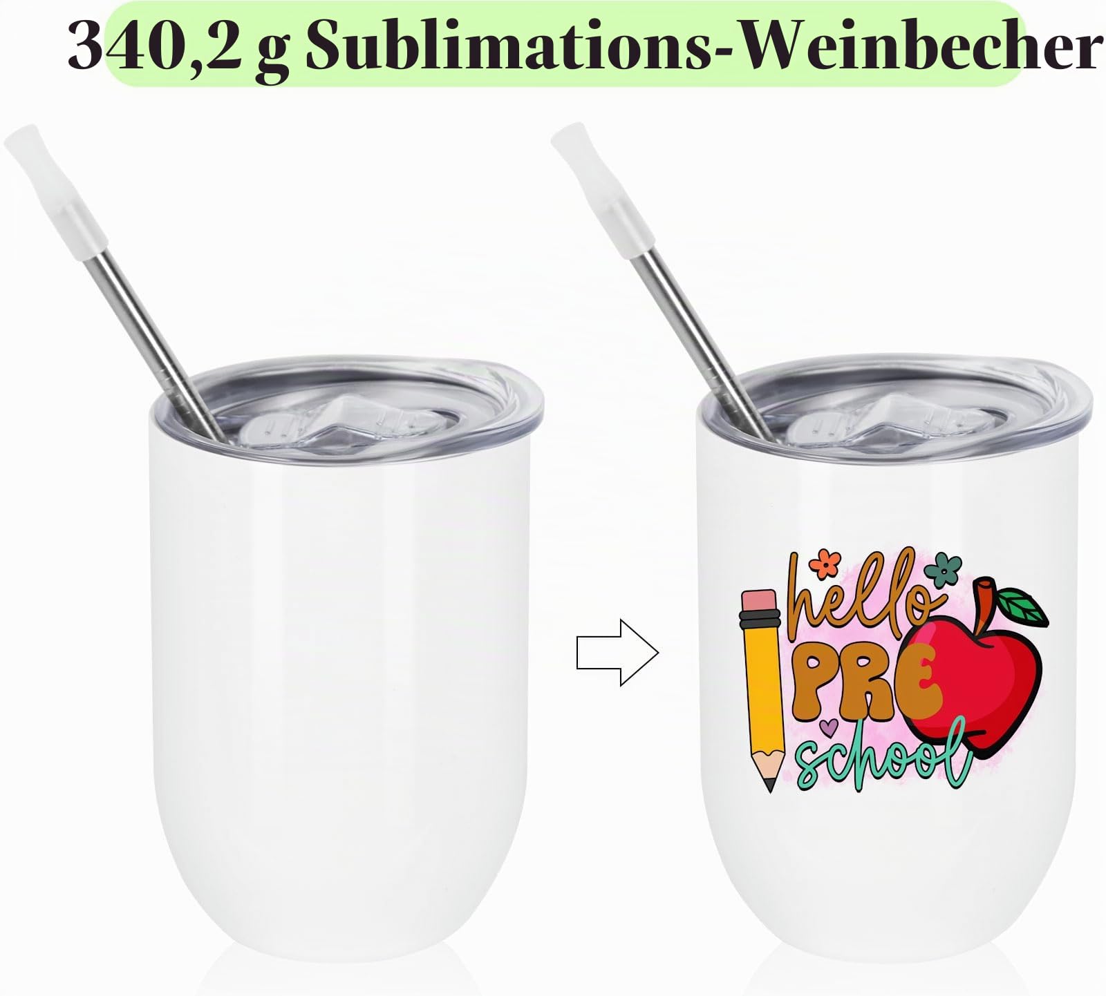 Draheri 12 oz Sublimation Wein Tumblers Rohlinge Masse, Edelstahl Doppelwandige Isolierte Sublimation Tassen mit Stroh und Schilfbürste, Einzeln verpackt (8 Pack)