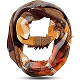 Frienda Winter Plaid Scarf Fall Warm Tartan Scarf Checkered Pattern Circle Loop Wrap for Christmas Thanksgiving(Brown Yellow)