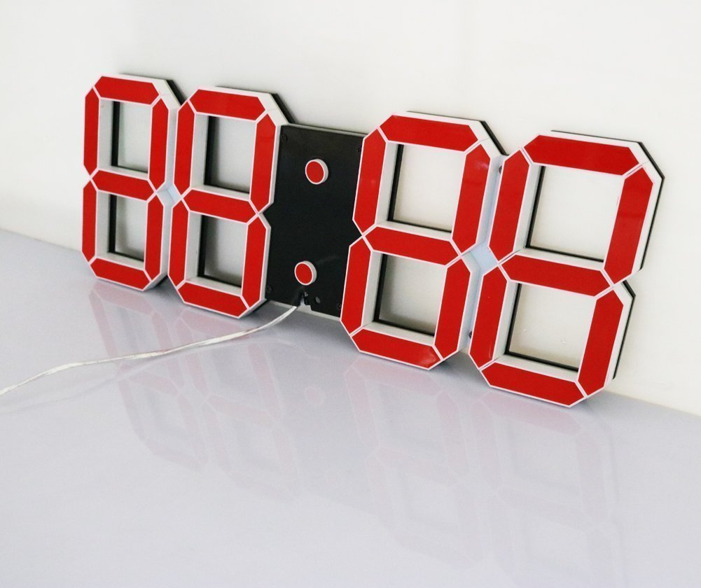 Duży cyfrowy zegar ścienny LED design 3D Jumbo większe cyfry budzik z pełną funkcją pilota zdalnego sterowania, kalendarz, drzemka, alarm, odliczanie, termometr
